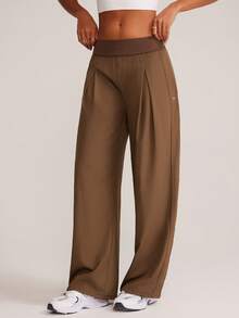 VUTRU 高腰宽松直筒瑜伽裤，跑步健身阔腿裤 - 棕色 - 查看 6