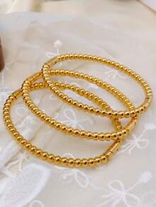 3pcs/Set Vintage Minimalist Women Stainless Steel Bamboo Knot Design Bracelet, Suitable For Daily Wear,Gift - Yellow Gold - View 5