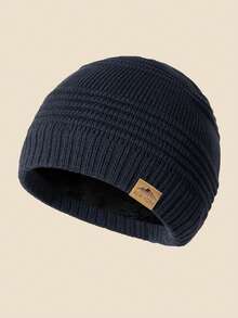 1 pezzo Berretto a coste in maglia con etichetta in pelle, unisex, cappello con fodera termica morbido e confortevole, adatto per outfit da vacanza in climi freddi - A - Visualizzare 8