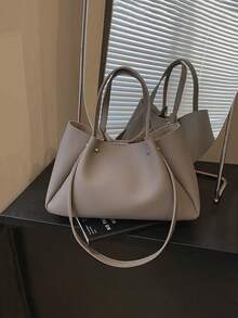 2025 New Stylish Tote Bag For Women, Shoulder Bag With Sophisticated Litchi Texture Design - Grey - View 3