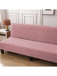 1件纯色玉米绒弹力无扶手沙发/床罩，适用于客厅、卧室、家居，四季皆宜 - 粉色 - 查看 4