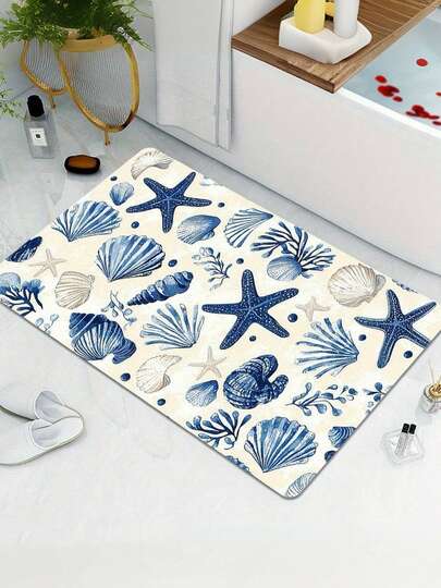 1件装海星贝壳主题浴室地垫，可作浴室地毯、门垫、小地毯、可水洗地毯、家居装饰、区域地毯、户外地垫、卧室地毯