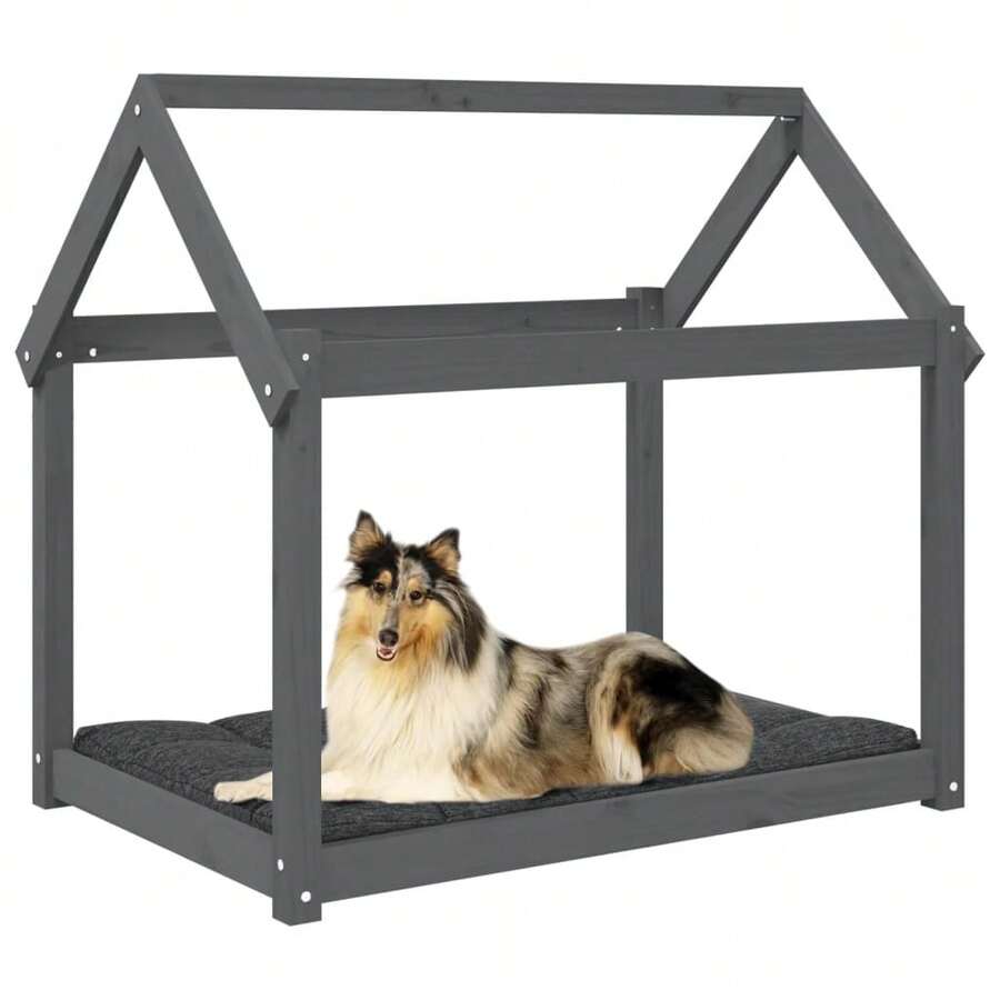 vidaXL Lit for chien cinza 101x70x90 cm Bois de pin solid - Cinza - Ver 1