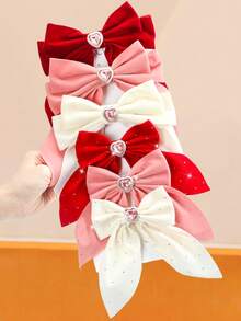6 pezzi/set Fermagli per capelli con fiocco in velluto a forma di cuore con diamanti rosa, accessori per capelli retrò con decorazioni in strass - adatti per ragazze e donne, atmosfera da festa, adatti per uso quotidiano, pendolarismo, festa, scuola, creano un'immagine dolce e carina, regalo di San Valentino, regalo di Capodanno 2026, fermagli a pinza, fermagli per capelli, barrette per capelli, accessori per la testa - Multicolore - Visualizzare 2