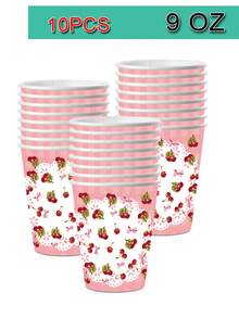 10pcs Cherry Party Plate Disposable Cutlery Set Red Paper Plate Suitable For 10 Guests Children's Party Picnic Wedding Tea Party Tableware (Includes Plates, Mugs And Napkins) - Multicolor - View 7