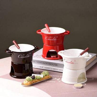 Bestseller-Keramik-Schokoladen-Fondue-Set, Eiscremefondue-Tasse, Kaffeetasse, trennbare Keramik-Schokoladenschmelztopf, Käsefondue-Wärmer, Mini-Fondue-Topf