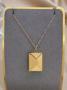 1Pc Sparkling Gold Envelope Pendant Necklace - The Envelope Opens, Features A Simple Design, Suitable For Everyday Casual Wear, Unisex, Valentine's Day Gift, Stainless Steel Necklace - Multicolor - View 7