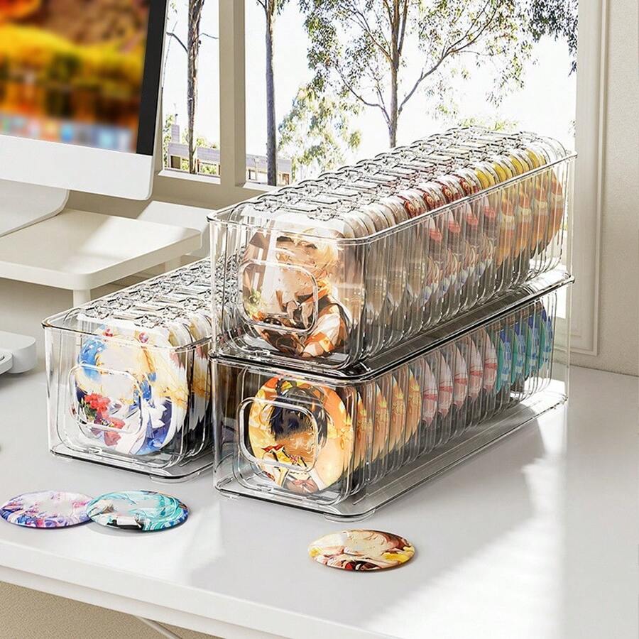 13件套物品收纳盒套装，徽章收纳盒，防尘翻盖储物盒，卡通人物徽章透明展示盒，家居装饰/房间装饰。12个小盒子+1个大盒子（不含徽章） - 無色 - 查看 1