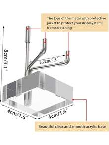 EstiloTendenciaHipiwe - Soporte De ExhibicióN De AcríLico Transparente Con Brazos De Metal Ajustables Para Caballete De ExhibicióN Para Piedras Preciosas, FóSiles, Minerales, Losas De áGata, Platos De Vidrio,Calidad PremiumVersióN Mejorada - Cuadrado, plateado, pequeño. - Ver 3