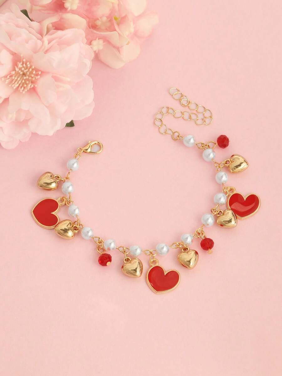 1pc Cute Red Heart Pendant Bracelet, Suitable For Daily Wear/Gift For Friends - one-size - View 1