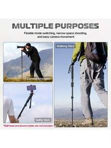 Chân máy đơn 61 inch này được làm từ hợp kim nhôm. Nó có 5 đoạn điều chỉnh độ cao, nhẹ và dễ mang theo. Đây là phụ kiện máy ảnh phù hợp với máy ảnh Canon, Nikon, máy ảnh không gương lật và máy ảnh DSLR, và rất dễ mang theo. Nó cũng thích hợp cho các hoạt động như leo núi. - màu đen - Xem 6