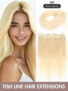 Hair Extensions Wire Hair Extensions Real Human Hair Fish Line Human Hair Extensions 12-20inch Straight Human Hair Invisible Wire Extensions Easy To Wear For Daily Party Festival