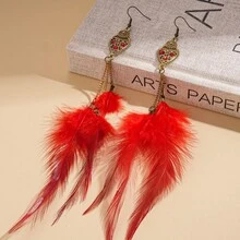 Water Drop Feather Rice Bead Tassel Earrings, Bohemian Niche Ear Hooks Ear Pendants, Light Luxury Vacation Style Earrings, Gift For Friends And Elders - Three Diamonds - View 11