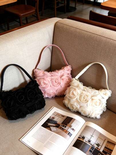 1PC Mini Shoulder Bag For Girls And Children Change Storage Bag, Lightweight And Portable Zipper Opening And Closing, Shell-Shaped Flower Decoration, Suitable For Girls, Girls, Daughters, Girls, Etc., Autumn And Winter Essentials, Ideal Clothing Matching