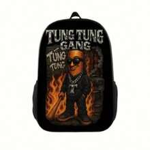 Tung Tung Tung Sahur Tung Tung Gang Graphic Print Backpack - Lightweight Travel Backpack With Separate Laptop Compartment, Adjustable Shoulder Straps & Durable Polyester, Stylish Commuter Essentials For School, Work, Daily Use, Backpack For School, Bold - Black - View 1