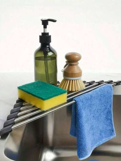 1pc Triangle Roller Drain Rack, Kitchen Drain Rack, Sink Drain Rack, Suitable For Sink Corner, Small Foldable Drain Rack, Multi-Functional Kitchen Drain Rack Storage Rack