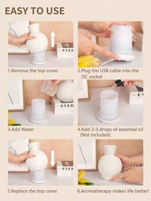 ellestfun 1pc 80ml Home Decor Desk Resin Aroma Diffuser, Ultrasonic Vase Humidifier With Warm White Light