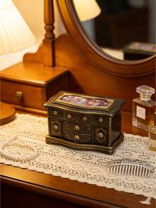 1个三层复古欧式首饰盒，天鹅绒抽屉，大容量，可收纳耳环、项链、配饰、手镯，非常适合作为圣诞节、情人节、周年纪念礼物，女士首饰收纳盒，首饰托盘，可堆叠首饰架 - 彩色 - 查看 9