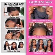 6x4 Wear And Go Straight Glueless Human Hair Wigs 250% Density Straight Lace Front Wig Transparent HD 6x4 Glueless Straight Brazilian Virgin Human Hair Lace Frontal Wigs Pre Plucked With Baby Hair Black For Women Beginner Friendly - Natural Black - 查看 6