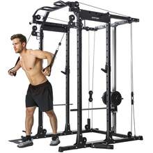 SPORTNOW Cable Crossover Machine, Multi Gym Cable Pulley System With Pull Up Bar, Lat-Pull Down System, Landmine & T Bar, 300kg All-In-One Power Cage Squat Rack For Home Gym Strength Training - Black - View 9