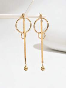زوج من أقراط الموضة على الطراز الشرق أوسطي للنساء، أقراط هندسية أنيقة بسيطة مجوفة مزدوجة الحلقة، قلادة معلقة بشكل وكرة سلسلة، متعددة الاستخدامات للاستخدام اليومي والحفلات والعطلات - ذهبي أصفر - مشاهدة 3
