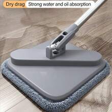 1pc Net And Dirt Separation Mop Replacement Cloth, Square Thick Fiber Cleaning And Dirt Rotating Flat Plate Adhesive Mop Head Accessory - Grey - View 1