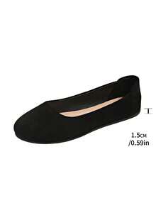Classic Round Toe Flat Women Shoes, Plus Size 36-43, Thickened Forefoot For Foot Care, Optimized Heel Design To Prevent Slipping, Soft Fabric Upper And Cushioned Insole For Comfort - Black - View 9