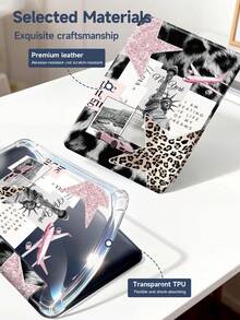 Leopard Print & Starry Sky Pattern New York Travel Tablet Protective Case, Compatible With Ipad Air 11" M3 2025/M2 2024, IPad Air 5th Gen 2022, IPad (A16) 11" 11th Gen 2025, Galaxy Tab, Kindle Paperwhite 12th Gen 2024. Transparent Back Cover, Fashionable Pattern Protective Case With Auto Sleep/Wake Function And Air Cushion Protection, Suitable As A Gift And Office Supply. - Multicolor - View 10