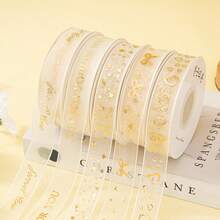 2.5厘米*9米 梦幻爱情图案浪漫金属箔欧根纱礼品包装丝带，适用于情人节、周年纪念日、生日 - 彩色 - 查看 1