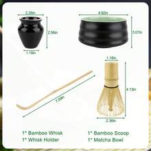 Matcha Tea Sets, Available In Various Styles, Include Tea Ceremony Accessories. Made Of High-Quality Porcelain And Natural Bamboo, These Sets Make Thoughtful Gifts For Tea Lovers, Perfect For Home, Office, Or Matcha Cafes. - 4件套-黑色 - 查看 2