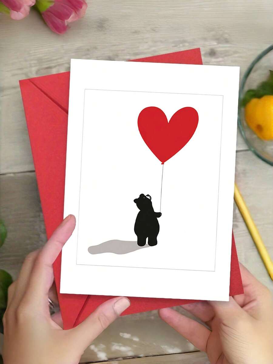 1 Thiệp Valentine hình gấu trái tim dễ thương kèm phong bì - Thiệp chúc mừng tình yêu lãng mạn dành cho bạn trai/bạn gái - Thích hợp cho sinh nhật/kỷ niệm/lễ kỷ niệm của cặp đôi, có trang bên trong để trống để viết. - Nhiều màu - Xem 1