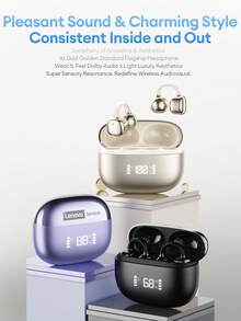 Lenovo RS119 Fashionable Bluetooth Headphones, LED Power Display, High-Quality Audio For Daily Music Listening, Low Latency For Gaming, Long Battery Life, Comfortable Fit, Compact Wireless Earphones Compatible With Android, IOS, PC, Great Gift - 粉色 - 查看 4