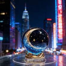 1个波西米亚风格星月图案亚克力水晶球，桌面装饰球，适用于办公室、卧室、家庭花园、室内外场所，是理想的斋月礼物。 - 彩色 - 查看 2