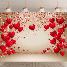 1pc "Happy Galentine's Day" Red Heart Balloon Background Banner, Polyester Fabric, Love Theme Party Photo Backdrop, Suitable For Birthday, Anniversary, Wedding, Bridal Shower, Photography Background, Home And Office Decor - Durable Indoor/Outdoor Wall Decor - Multicolor - View 7