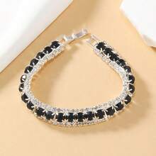 1pc Rhinestone Decorated Full Bead Bracelet - Black and White - View 4