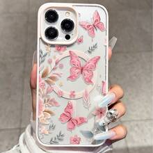 Funda magnética para teléfono Apple , patrón floral de mariposa rosa, compatible con iPhone 14/13/12, material TPU transparente a prueba de golpes, funda protectora femenina artística fresca y moderna, resistente a los arañazos y al desgaste, personalizada y creativa, ligera QTR9 - Colores mixtos - Ver 7