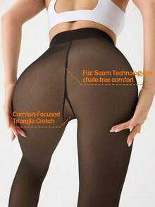 2pcs Fleece Lined Thermal Tights For Women, Ideal For Winter, Sime-Sheer Warm Leggings With A Variety Of Colors, Thick High-Waist & High-Stretch Warm Pantyhose, Soft Comfort Breathable For Skirts, Boots & Heels - 黑透膚+咖透膚 - 查看 2