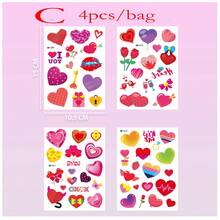 Conjunto de 16 tatuagens temporárias de coração e lábios vermelhos para o Dia dos Namorados, adesivos à prova d'água de beijo sexy com rosa.