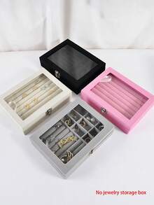 1pc Large Capacity Jewelry Box, Velvet Material, Can Store Rings, Necklaces, Earrings And Other Jewelry - Multicolor - View 8