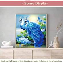 SNA 2026新款DIY蓝色孔雀十字绣刺绣入门套装，手工缝纫工艺套装，家居装饰DIY套装，刺绣套装，钩针套装，戳针套装，缝纫配件，缝纫工具包，绣线，针线活用品，缝纫图样，钩针工艺用品，刺绣入门套装 - 需要自己繡製不含框架 - 查看 4