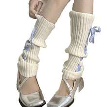 Women's Y2K 80s Leg Warmers Socks Rib Knit Boot Socks,OneSize,BlueWhite - BlueWhite - View 3