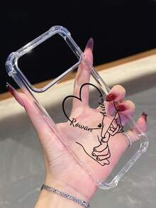 1pc Customized Handprint Heart Signature Simple Transparent Anti-Drop Phone Case, Compatible With IPhone 11/12/13/14/15/16/16 Pro/16 Plus/16 Pro Max/17/17 Air/17 Pro/17 Pro Max, Pixel 9A/S24/S25 Ultra/S25 Plus/S25 Edge, Moto G85, Infinix Hot 50 Pro+, Suitable As A Daily Gift For Friends - Clear - View 4