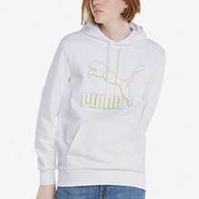 Puma Gold Logo Hooded Sweatshirt, Casual Training Knit Pullover, Graphic Sweatshirt - White - View 2