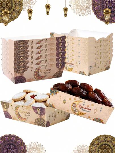 12pcs Ramadan Kareem Paper Food Trays, Ramadan Disposable Food Containers, Moon Lantern Pattern, Eid Mubarak Gift Packaging Supplies, Ramadan Gift Box, Food Packaging Box, Fries Box, Snack Candy Box, Candy Box, Ramadan Decorations, Eid Decorations, Ramadan Home Decor, Eid Table Decor, Kitchen Supplies, Baking Packaging Supplies, Ramadan Party Supplies, Ramadan Supplies, Eid Gifts, Ramadan Gifts, Party Favors