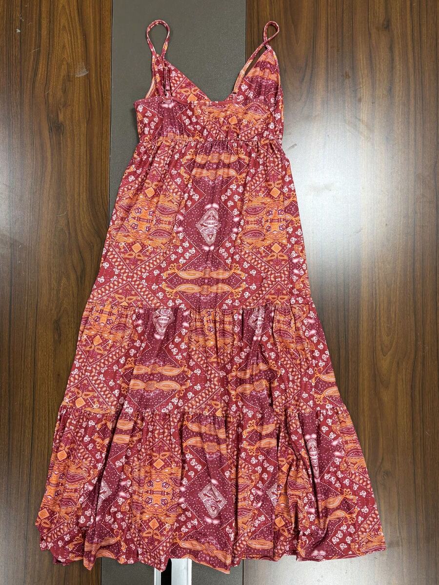 Bohemian V-Neck Ditsy Floral Sleeveless Dress, High Waist, New Women Fashion European Style For Summer - Red - View 1