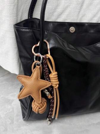 Yogodlns 1个星形仿皮手工DIY绳钥匙扣，高端包包挂饰，防丢仿皮配件星形钥匙扣吊坠，合金和PU材质，适用于钥匙DIY绳饰，高端包包挂饰