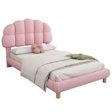 Single Bed 90x200cm, Children's Bed, Teen Bed, Upholstered Bed, Wooden Slatted Base, Fleece-Effect Fabric, Pink - Pink + Velvet - View 5