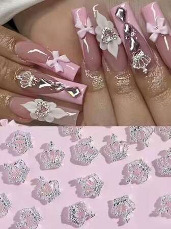 20pcs 3D Crown Nail Decorations, Nail Art Accessories, Nail Jewelry For Women And Girls