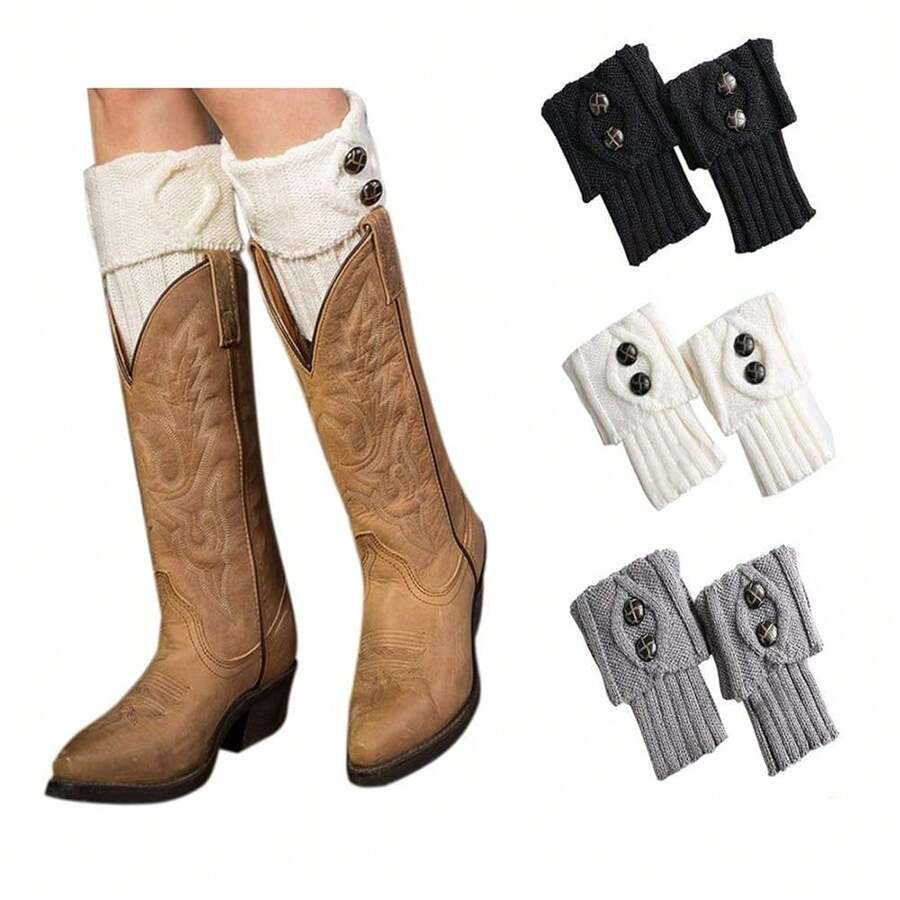 Bestjybt 3 Pairs Womens Short Boots Socks Crochet Knitted Boot Cuffs Leg Warmers Socks,MulticoloredI - Nhiều màu sắc - Xem 1
