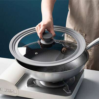 1pc Universal Pot Lid, Suitable For Various Cookware, Featuring Heat-Resistant Silicone And Tempered Glass Rim, Fits 6", 7", 8", 9.5", 10.5", 11" Diameter Pots